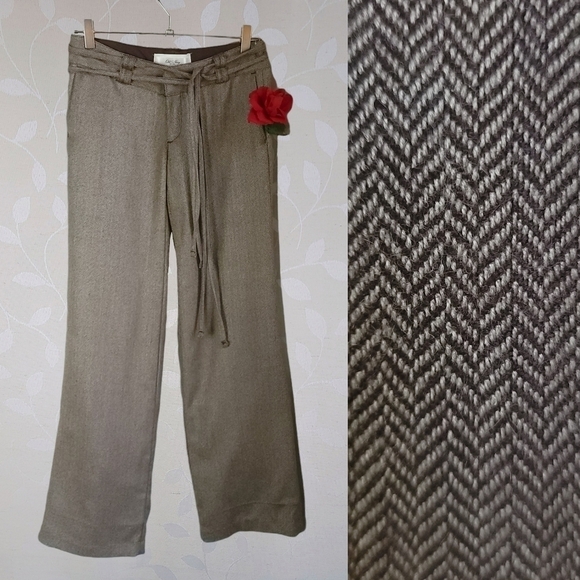 Vintage Y2k Trousers Low Rise Herringbone Tweed Wool Blend Pants Brown Old Navy - Picture 1 of 16